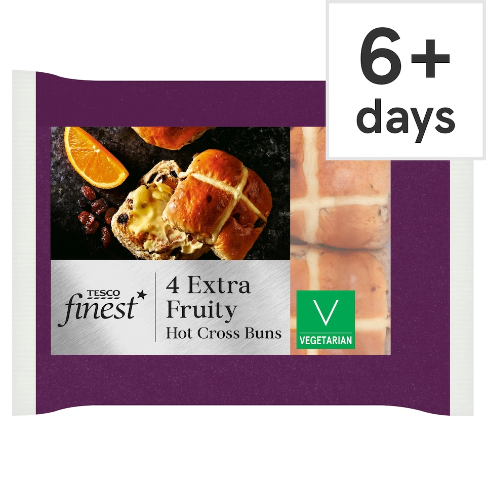 Tesco Finest Extra Fruity Hot Cross Buns 4 Pack