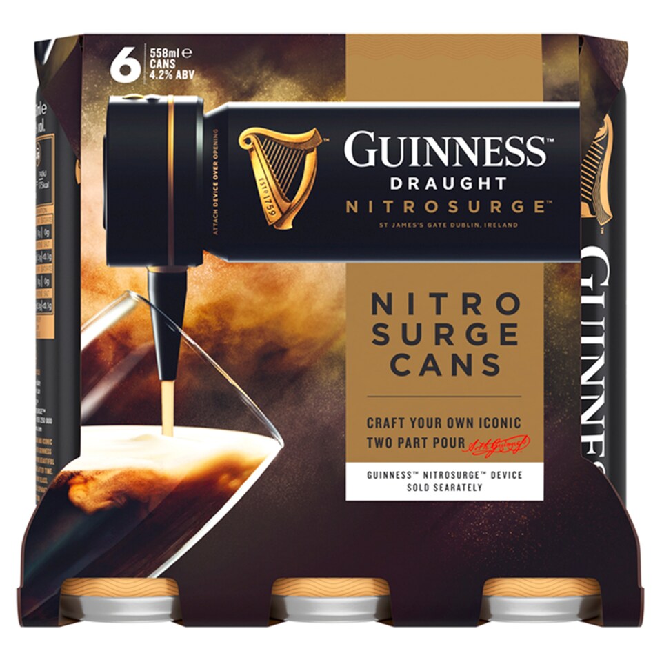 image 1 of Guinness Draught Nitrosurge Stout Beer Can 4.1% Vol 6x558ml