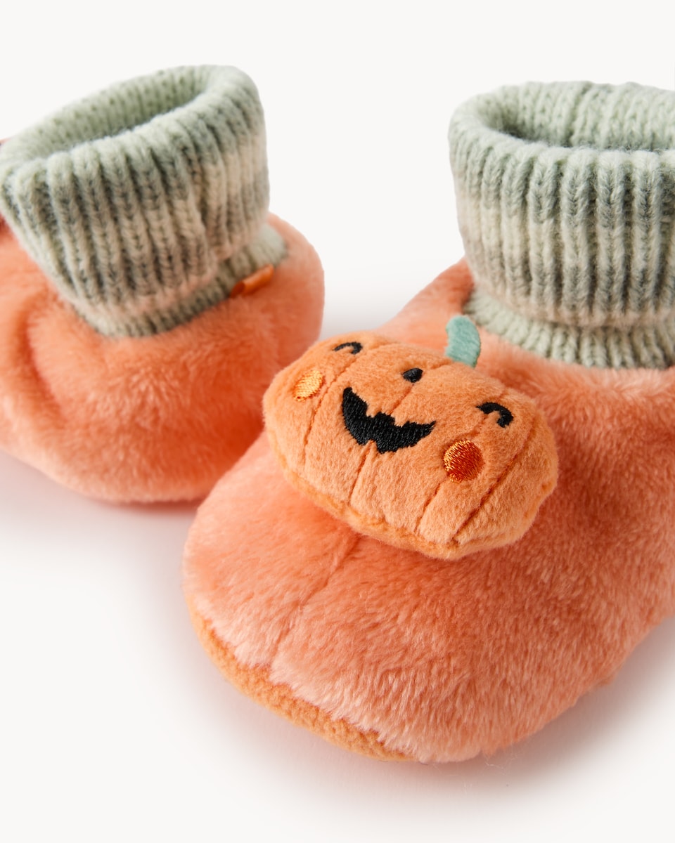 image 1 of F&F Baby Pumpkin Booties in Orange