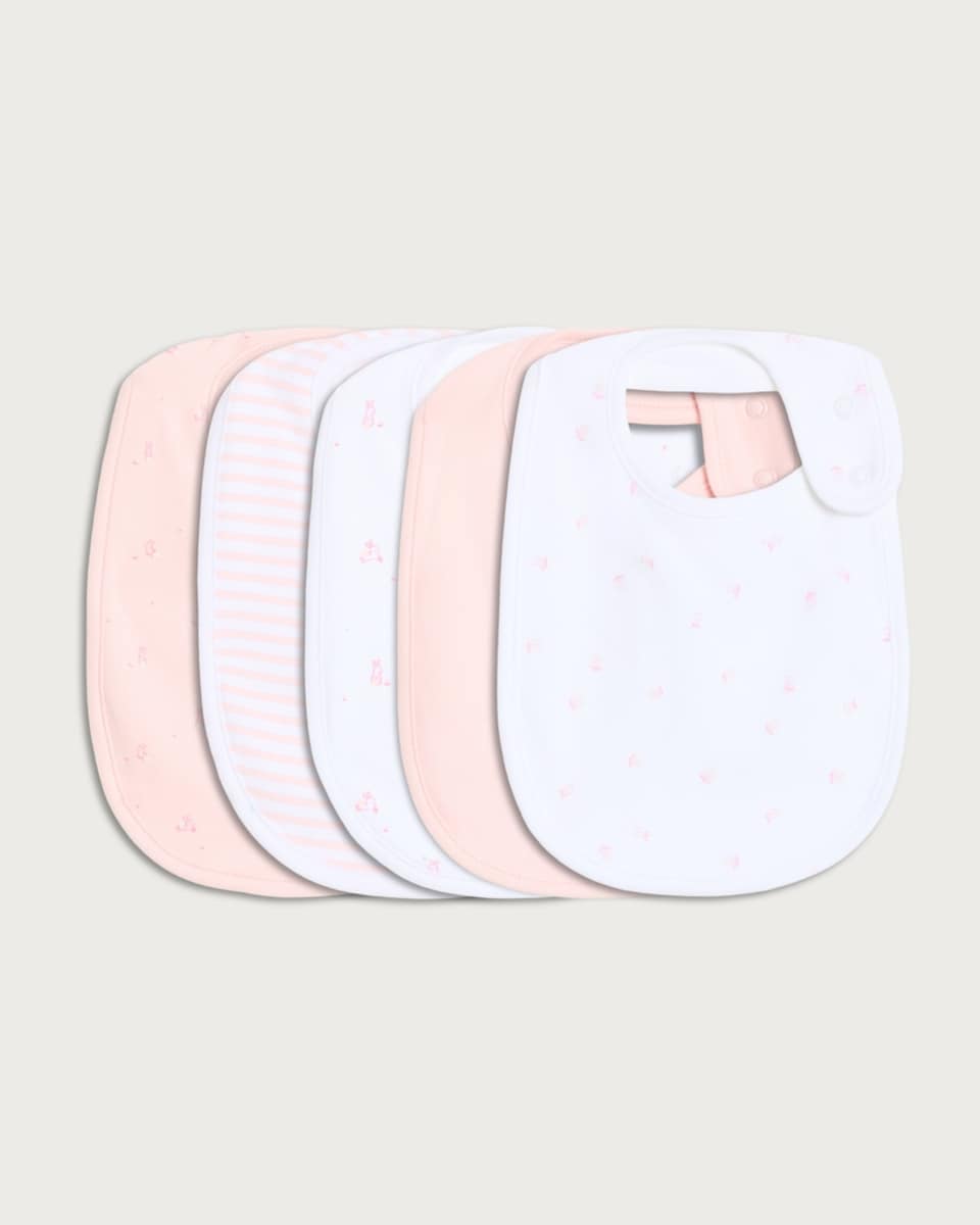 F&F Baby 5-Pack Pure Cotton Printed Bibs in Pink