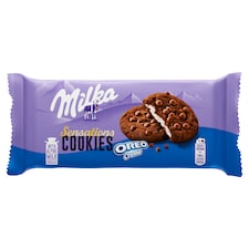 Milka Cookies Sensations Oreo Creme Biscuit with Cocoa, Milk Chocolate Pieces, Vanilla Filling 156 g