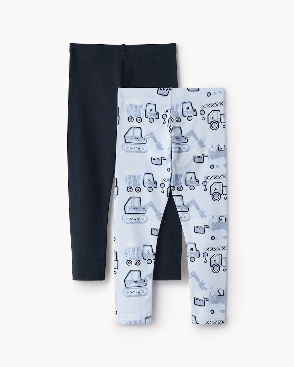 image 1 of F&F Boys 2-Pack Cotton Rich Vehicle Leggings in Multi