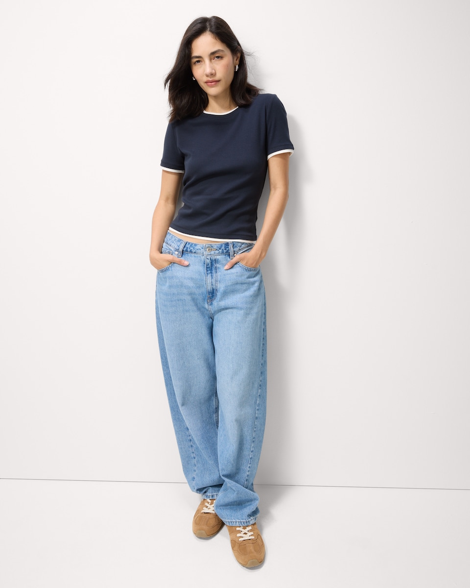 image 1 of F&F Cotton Rich 2 In 1 T-Shirt in Navy