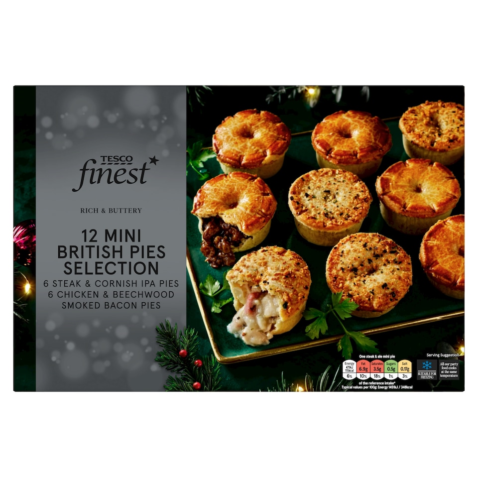 Tesco Finest 12 Mini Pies, 6 Steak & Ale and 6 Chicken & Bacon 396g
