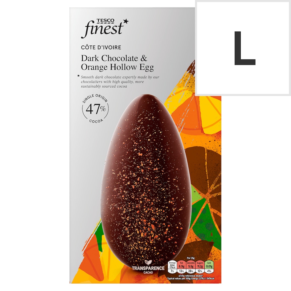 Tesco Finest Dark Chocolate & Orange Hollow Egg 228g
