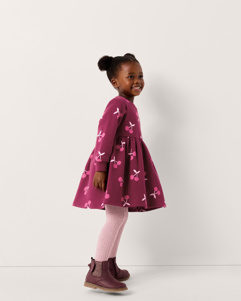 image 1 of F&F Girls Cotton Rich Cherry Sweat Dress in Burgundy