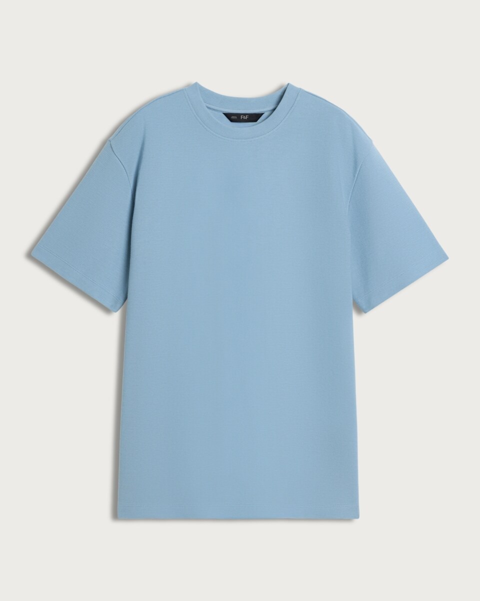 image 1 of F&F Cotton Rich Textured Crew Neck T-Shirt in Blue