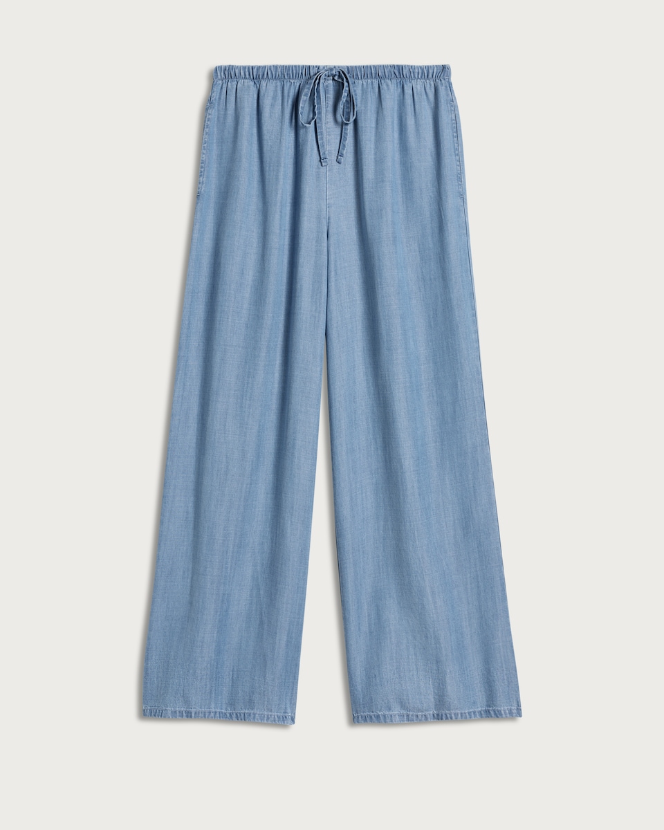 image 1 of F&F Pure Lyocell Wide Leg Drawstring Co-ord Trousers in Blue