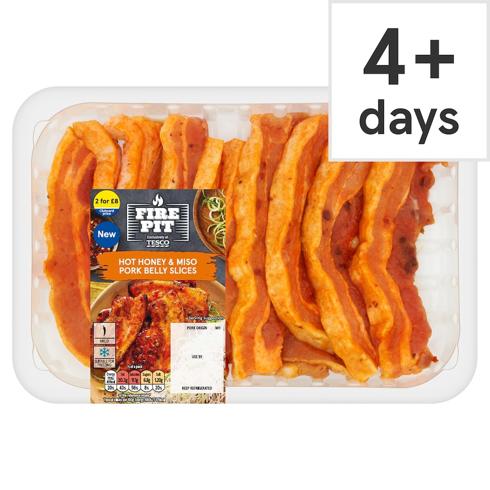 Tesco Fire Pit Hot Honey & Miso Pork Belly Slices 400G