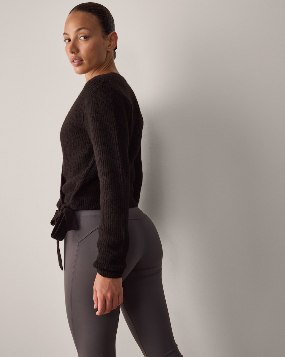 image 1 of F&F Active ULTRASTRETCH Knitted Wrap Long Sleeved Cardigan in Chocolate
