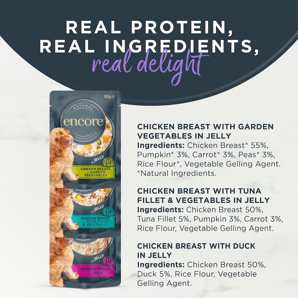 image 1 of Encore Natural Wet Dog Food Finest Selection in Jelly Pouches 5 x 100g