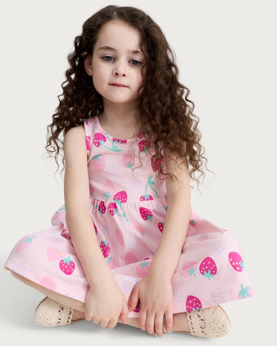 image 1 of F&F Girls 3-Pack Pure Cotton Sleeveless Dresses in Multi Pink