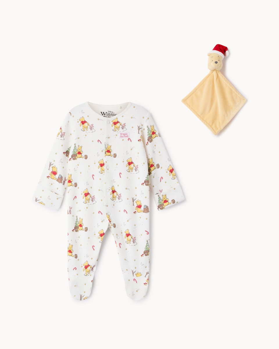 image 1 of Disney Winnie the Pooh Cotton Rich Christmas Sleepsuit and Comforter Set in White