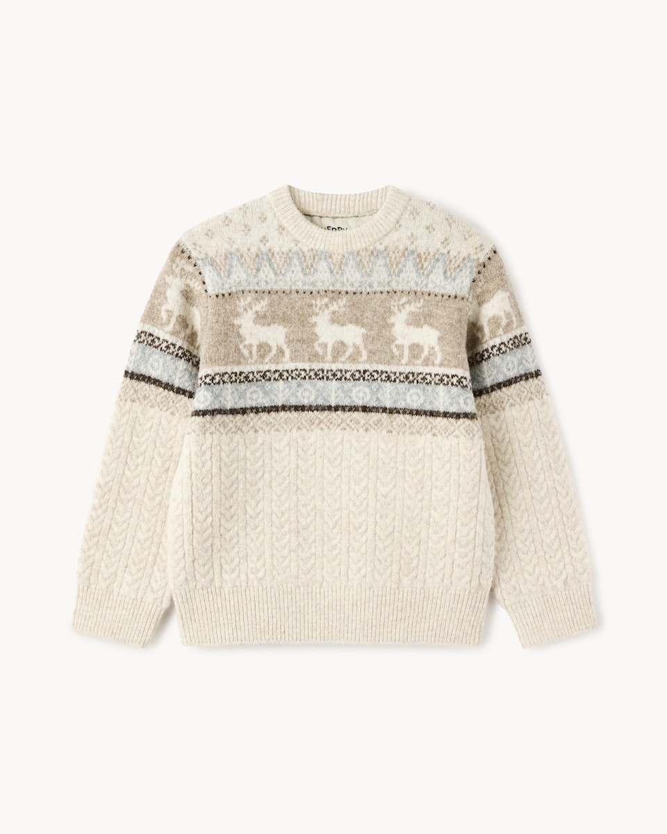 image 1 of Christmas Boys Fair Isle Matching Family Jumper in Neutral