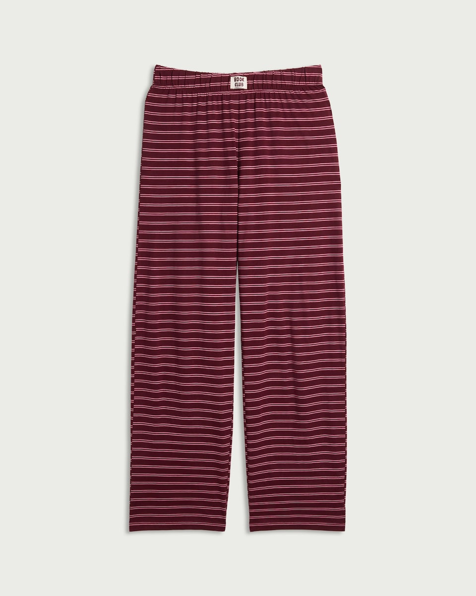 image 1 of F&F Pure Cotton Striped Pyjama Bottoms in Burgundy