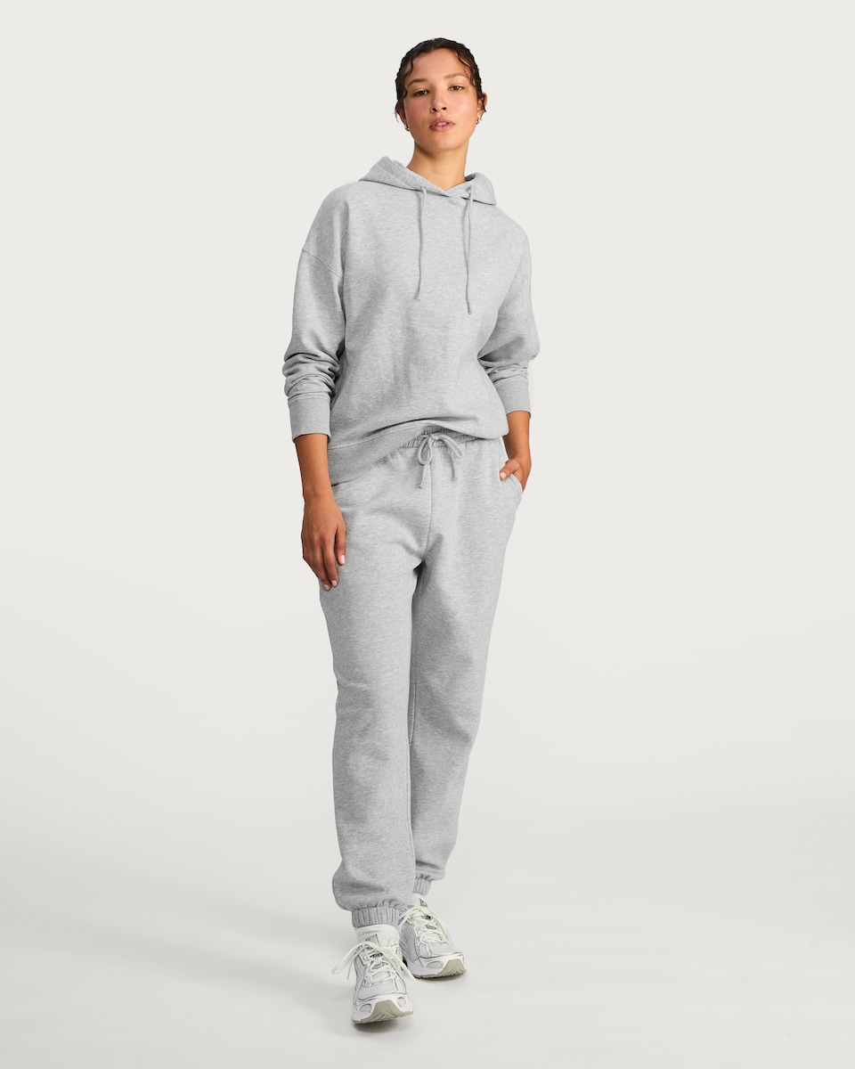 image 1 of F&F Active Cotton Rich Drawstring Cuffed Joggers in Grey Marl