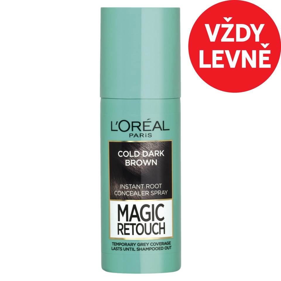 L'Oréal Paris Magic Retouch sprej na vlasy pro zakrytí odrostů a šedin černohnědá 75 ml