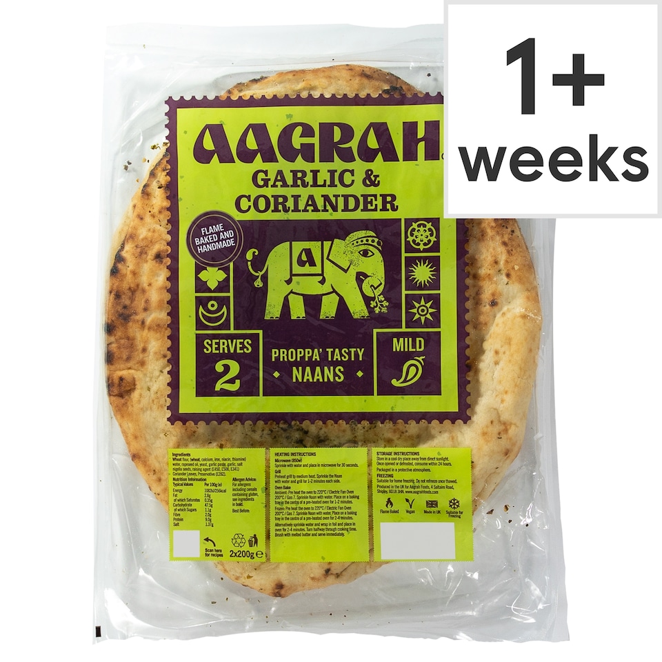 Aagrah Garlic & Coriander Naan (2 x 200g)