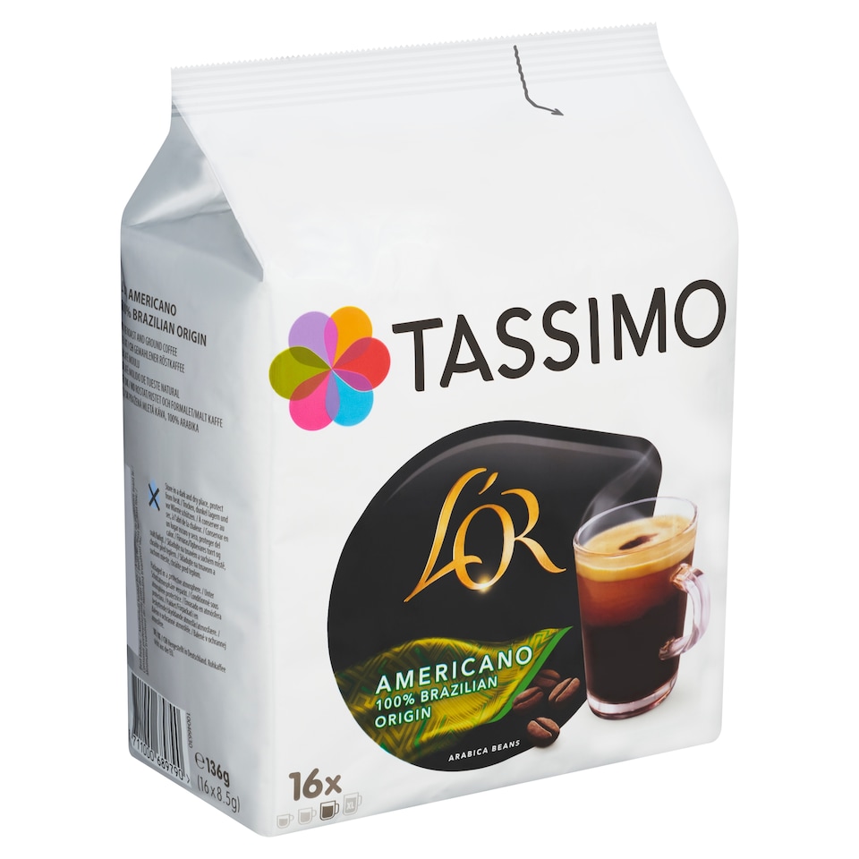 Obrázek 1 pro produkt Tassimo L'OR Americano pražená mletá káva 16 x 8,5g (136g)
