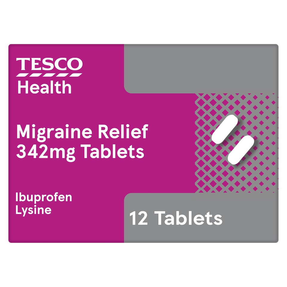 Tesco Health Migraine Relief Tablets - Ibuprofen, Lysine 12s