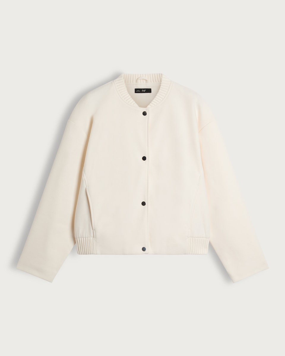 image 1 of The F&F Edit Ribbed Collar Buttoned Jacket in Cream