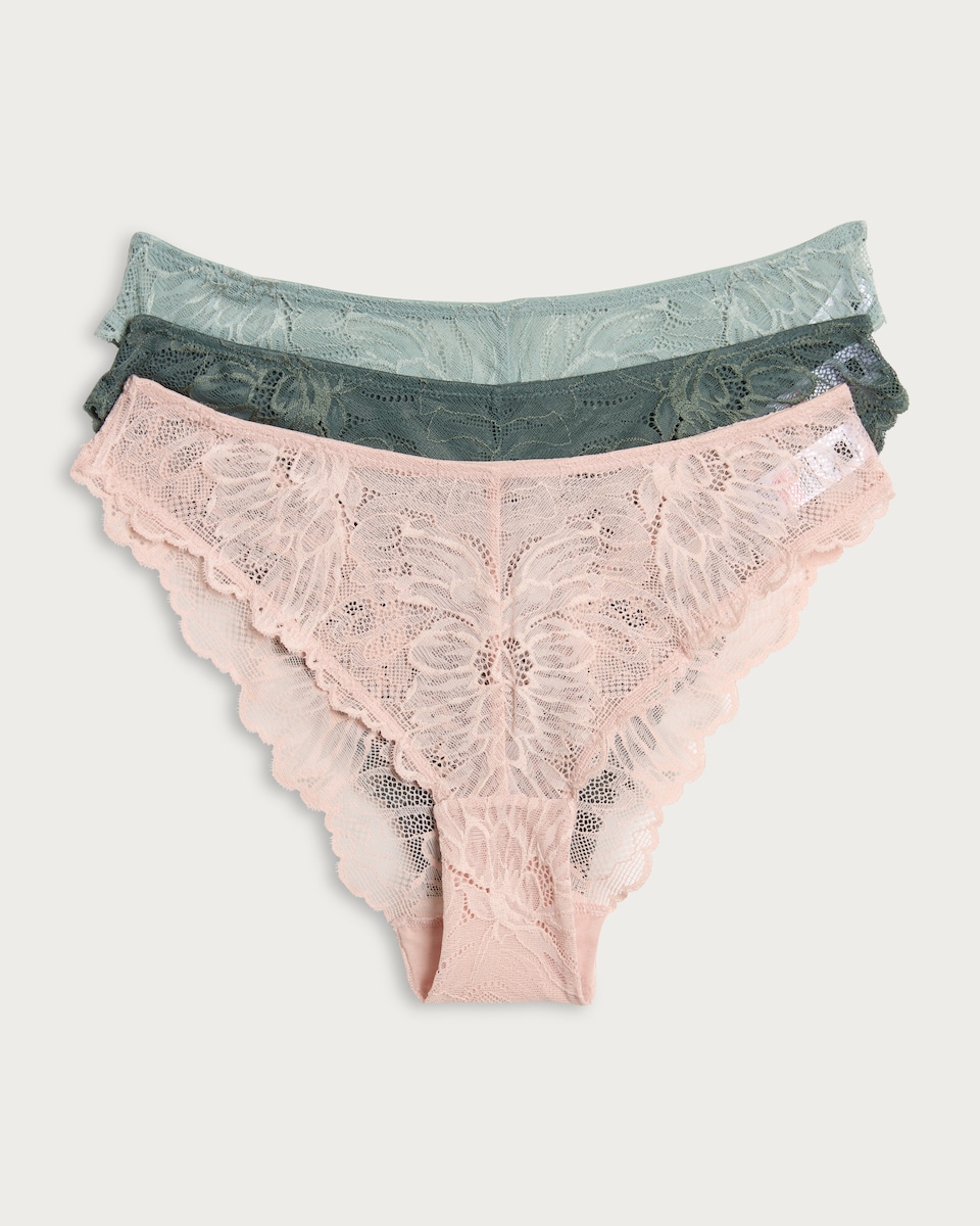 image 1 of F&F 3-Pack Floral Lace Brazilian Knickers  in Multi