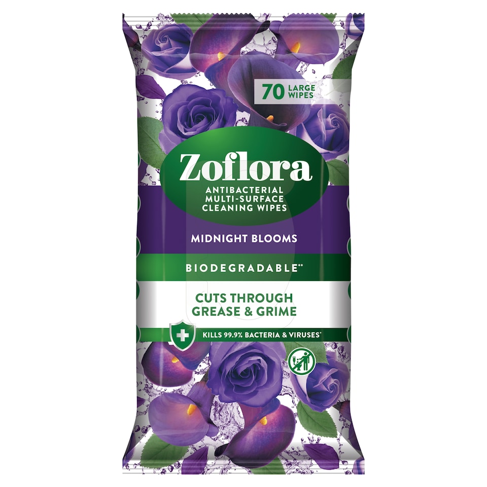 Zoflora antibacterial multi surface cleaning wipes Midnight Blooms 70 sheets