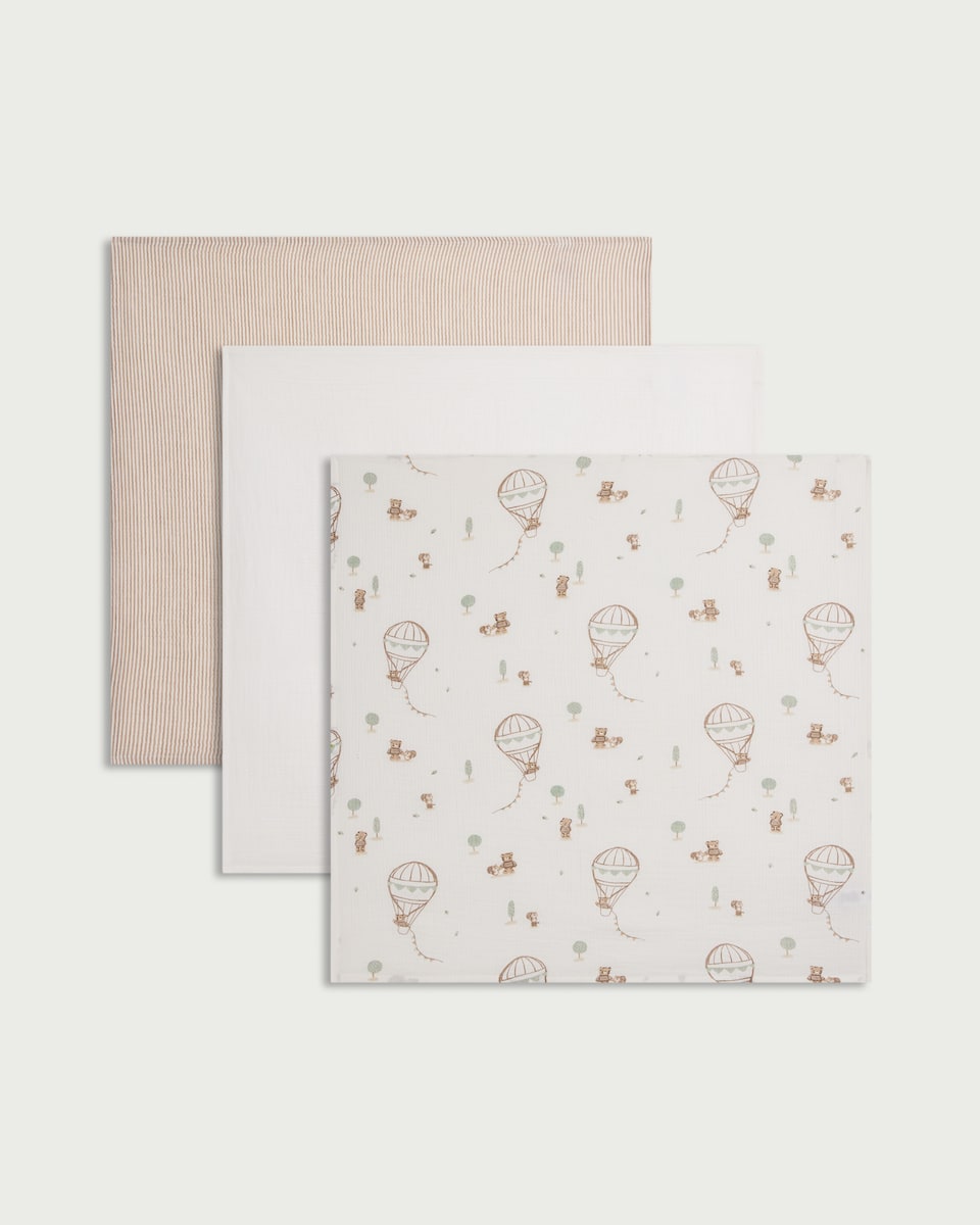 F&F Baby 3-Pack Pure Cotton Muslin Squares in Light Nude