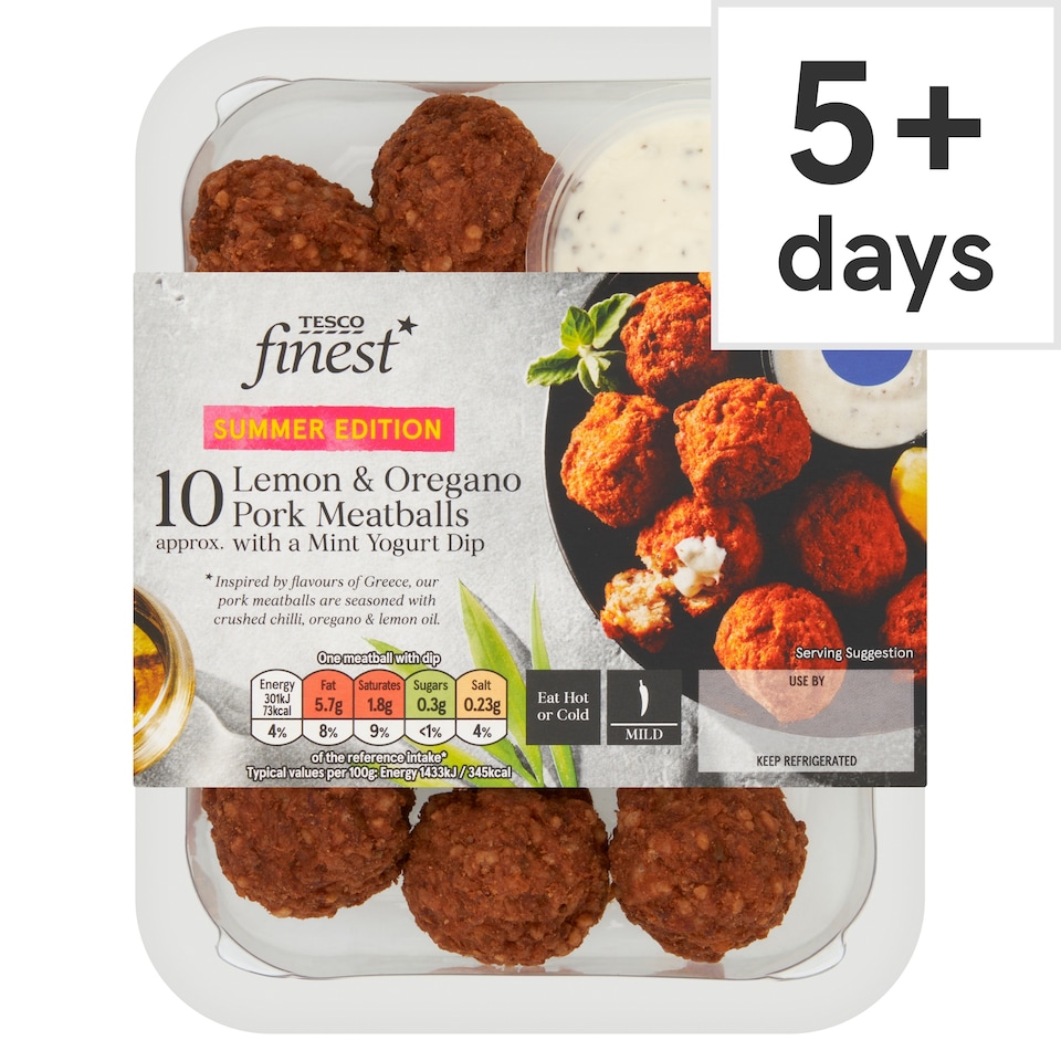 Tesco Finest 10 Lemon and Oregano Pork Meatballs 210g