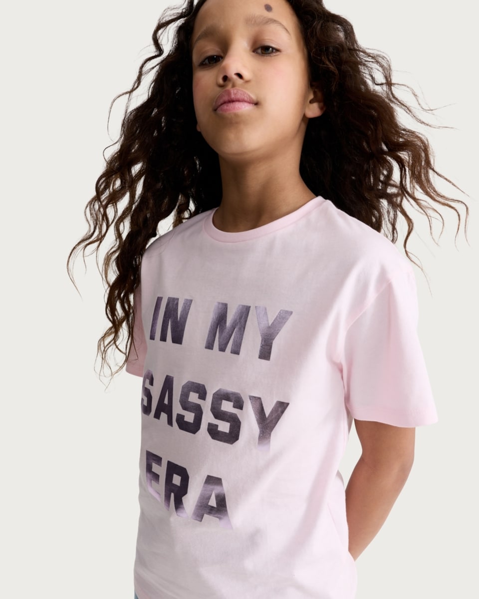 image 1 of F&F Girls Pure Cotton In My Sassy Era T-Shirt in Pink