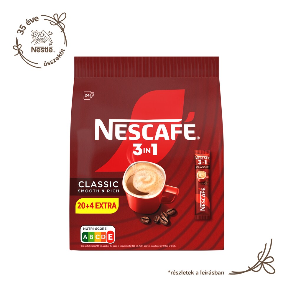 NESCAFÉ 3in1 Classic Smooth & Rich azonnal oldódó kávéspecialitás 24 x 16,5 g (396 g)