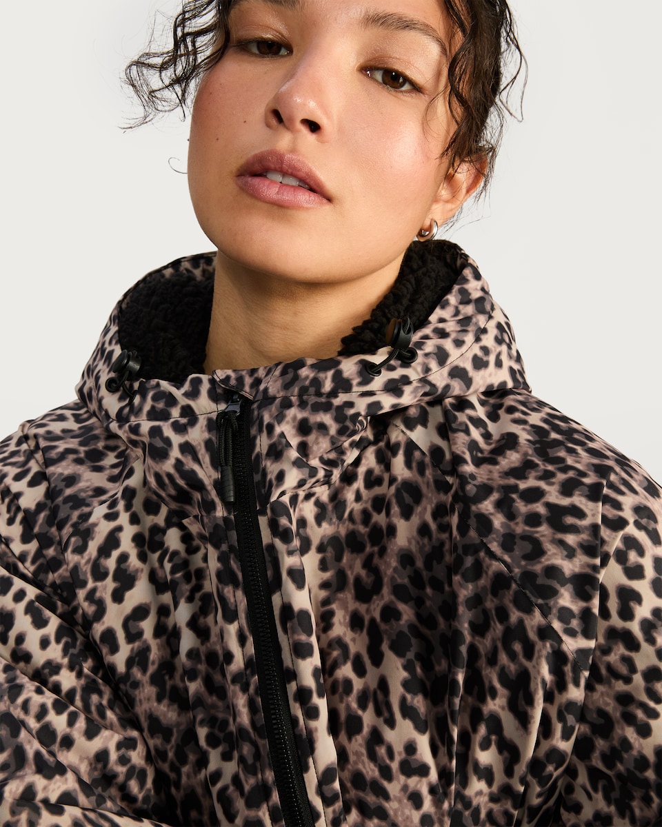 image 1 of F&F Leopard Print Fleece Lined Waterproof Raincoat in Multi Brown