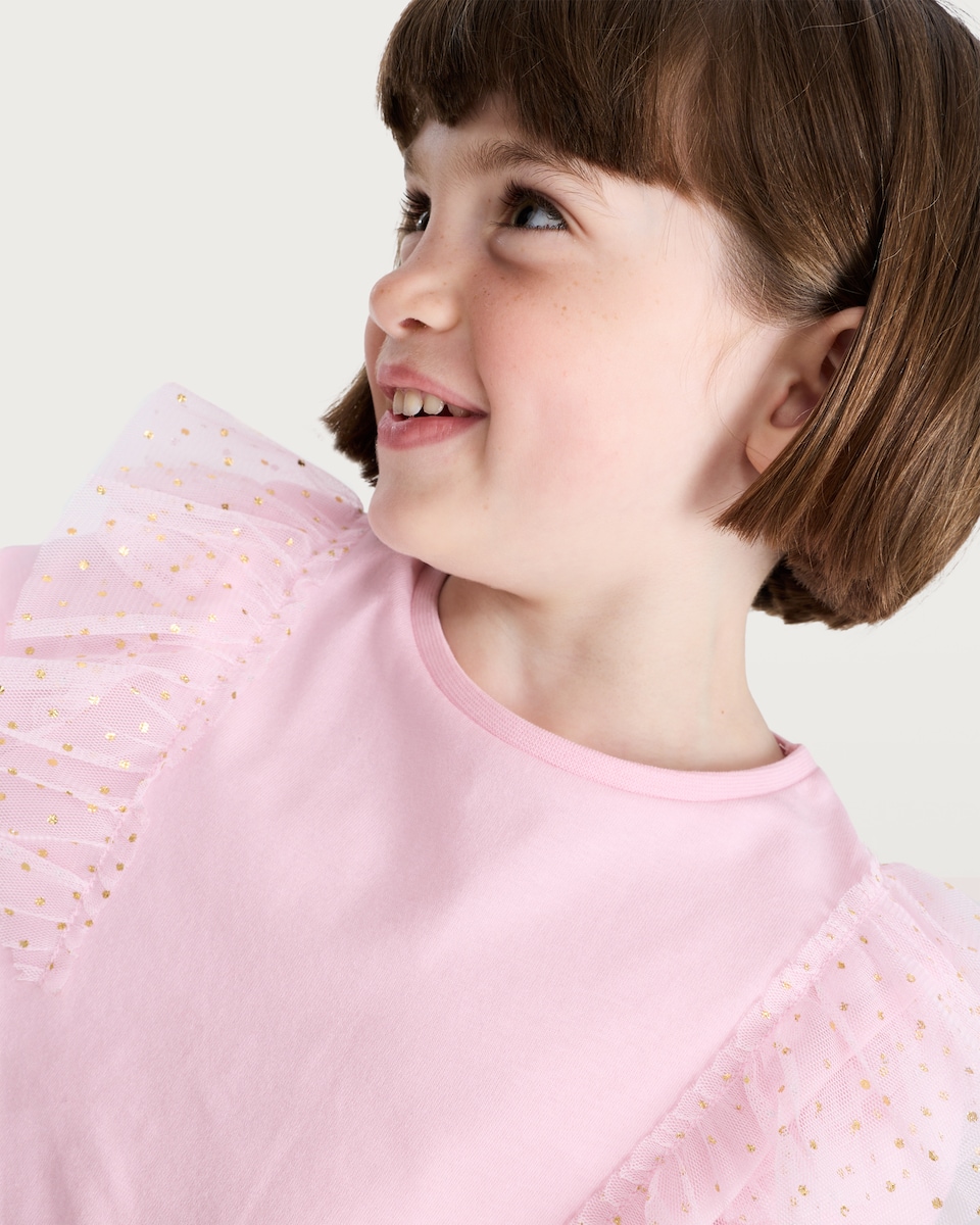 image 1 of F&F Girls 2-Pack Pure Cotton Long Sleeved Ruffle Tops in Multi