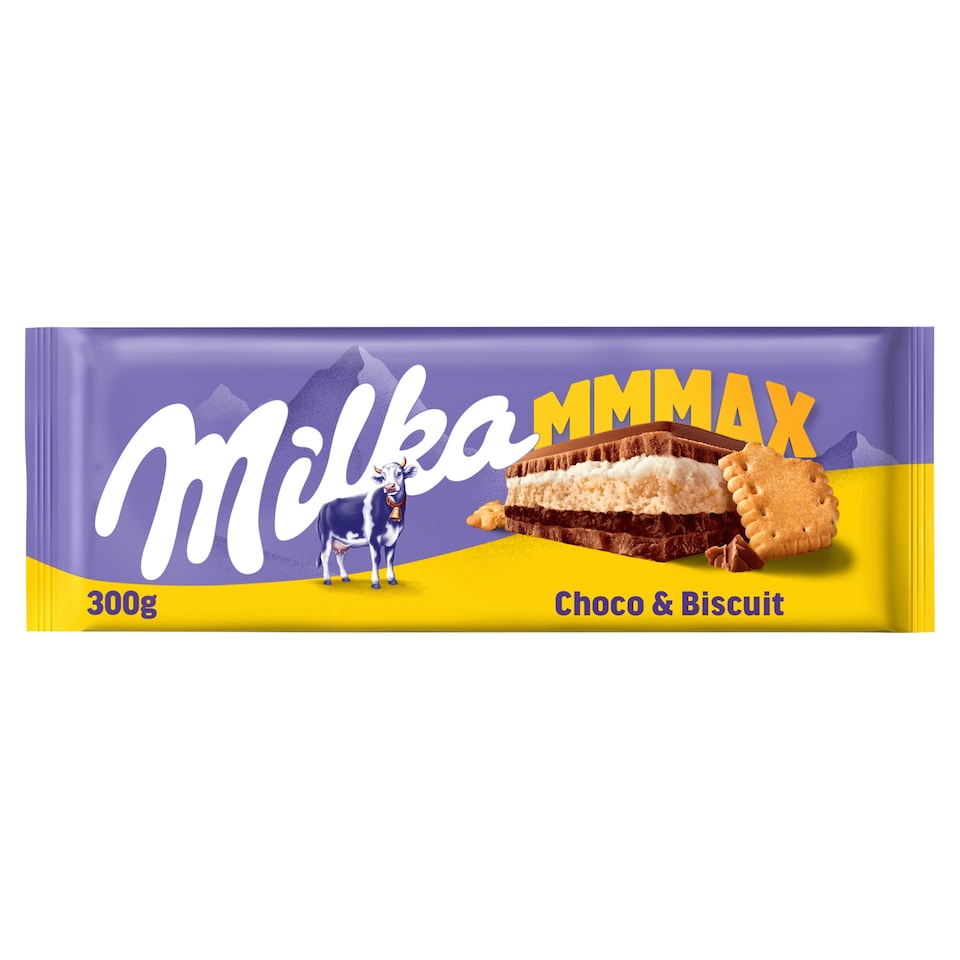 Obrázek 1 pro produkt Milka Choco Biscuit mléčná čokoláda z alpského mléka se sušenkou, kakaovým a mléčným krémem 300 g