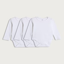 F&F Baby 3-Pack Cotton Rich Long Sleeved Bodysuits in White