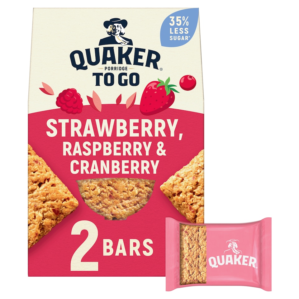 image 1 of Quaker Porridge To Go Strawberry Raspberry & Cranberry Bars 2X55G