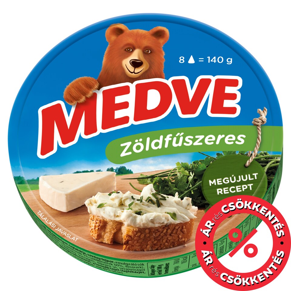 Medve zöldfűszeres kenhető, félzsíros ömlesztett sajt 8 x 17,5 g (140 g)