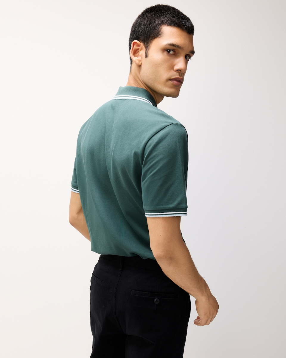 image 1 of F&F Cotton Rich Tipped Short Sleeved Polo Shirt in Green