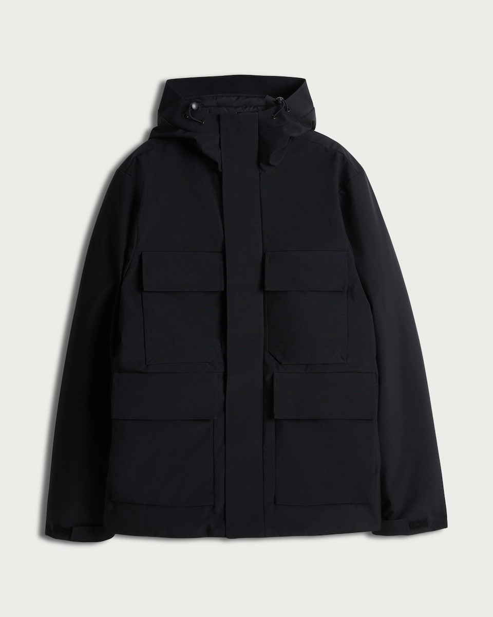 image 1 of F&F Hooded Pocket Front Utility Coat in Black