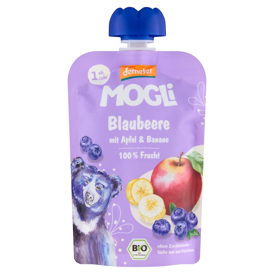 Mogli Bio borůvková kapsička s jablkem a banánem 100g