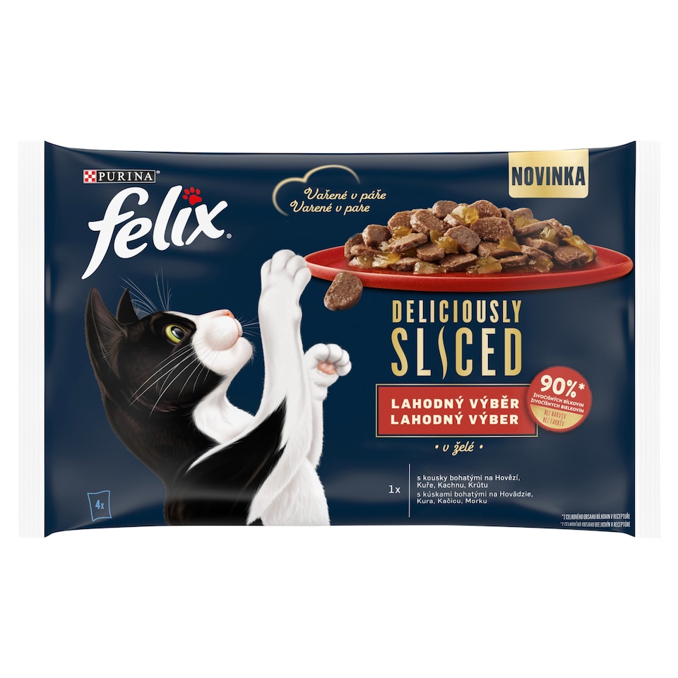 Felix Deliciously Sliced Pouches for Cats Beef, Chicken, Duck, Turkey in Jelly 4 x 80g
