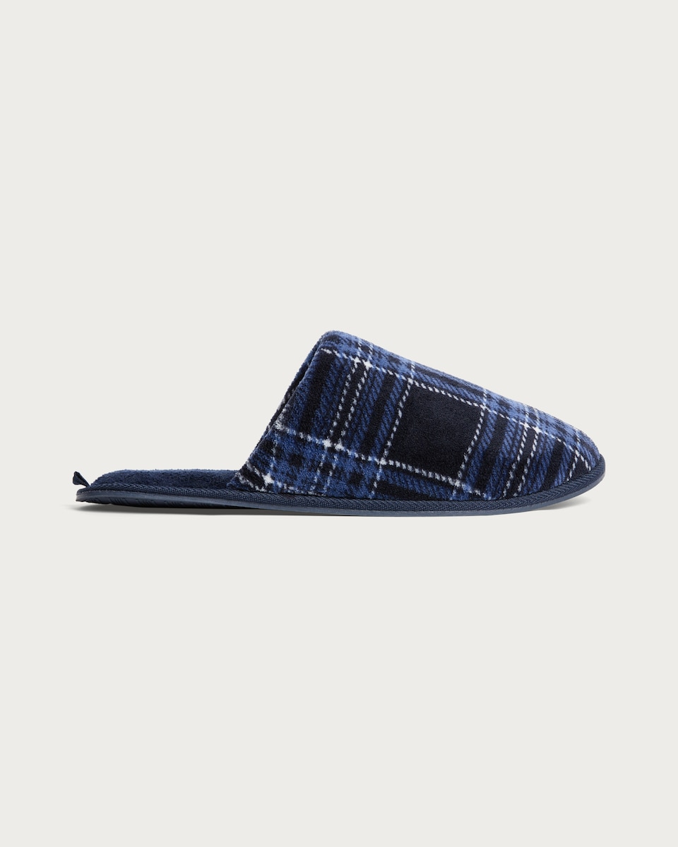 image 1 of F&F Fleece Check Mule Slippers in Multi Blue