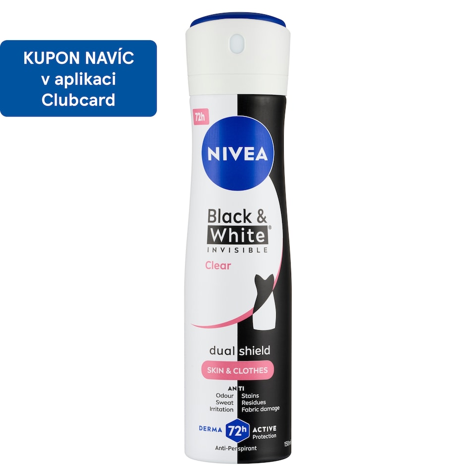 Obrázek 1 pro produkt Nivea Black & White Invisible Clear Sprej antiperspirant 150ml