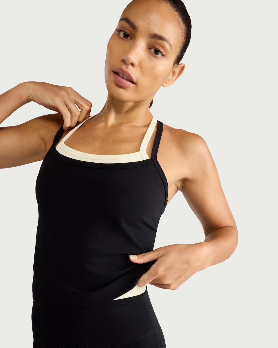 image 1 of F&F Active ULTRASTRETCH Double Layer Strappy Vest in Black