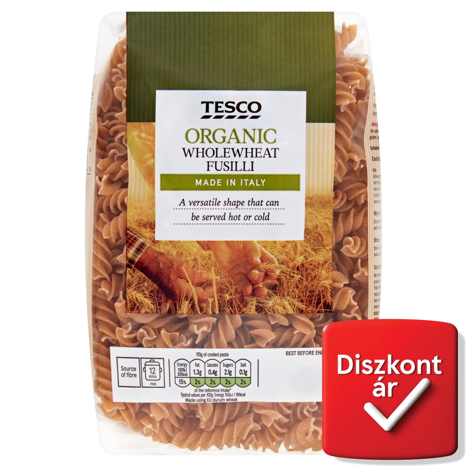 Tesco Fusilli BIO teljes kiőrlésű durum száraztészta 500 g