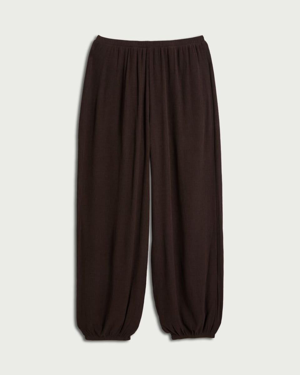 image 1 of F&F Textured Elasticated Cuff Balloon Co-ord Trousers in Chocolate