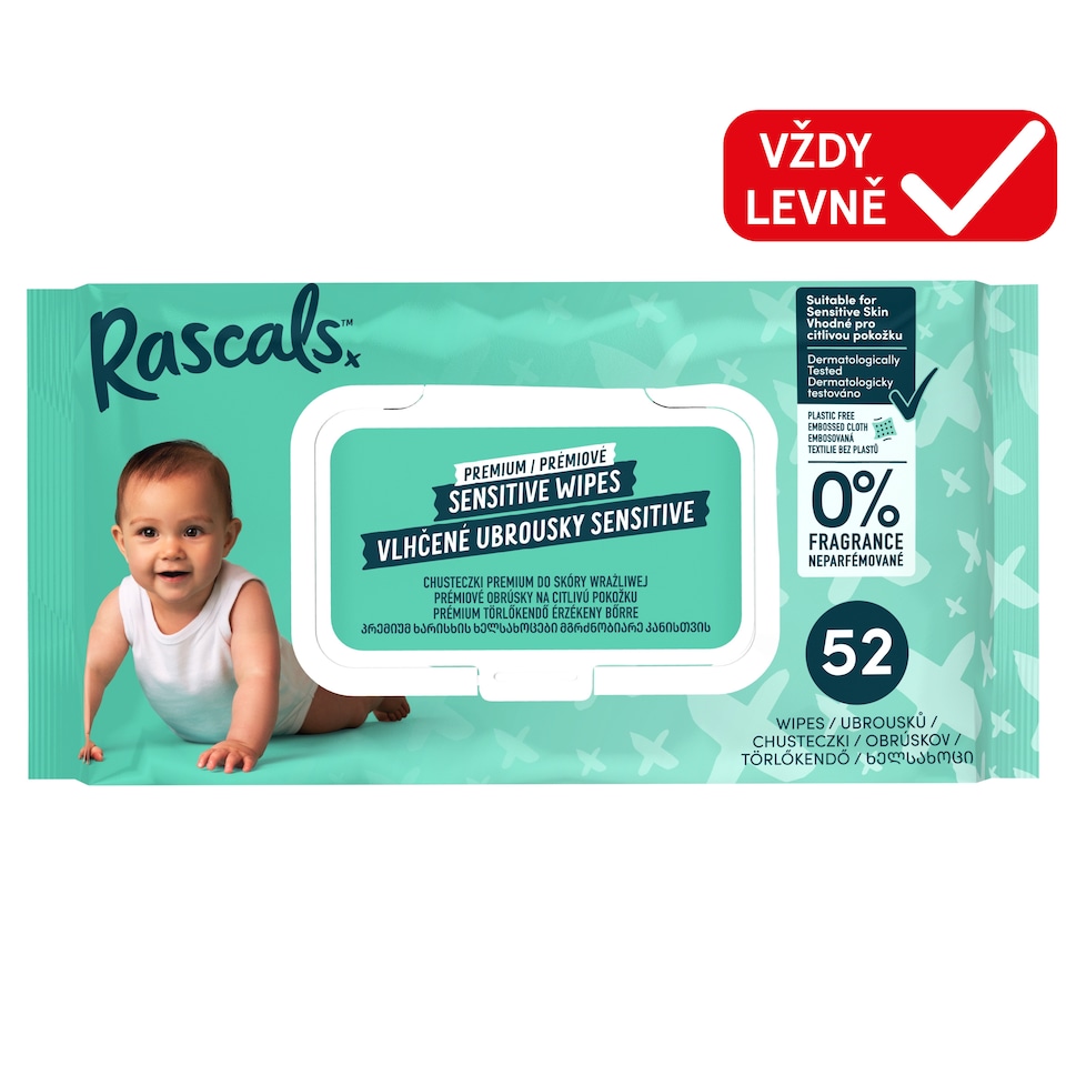 Rascals Premium Sensitive Wipes 52 pcs 370g