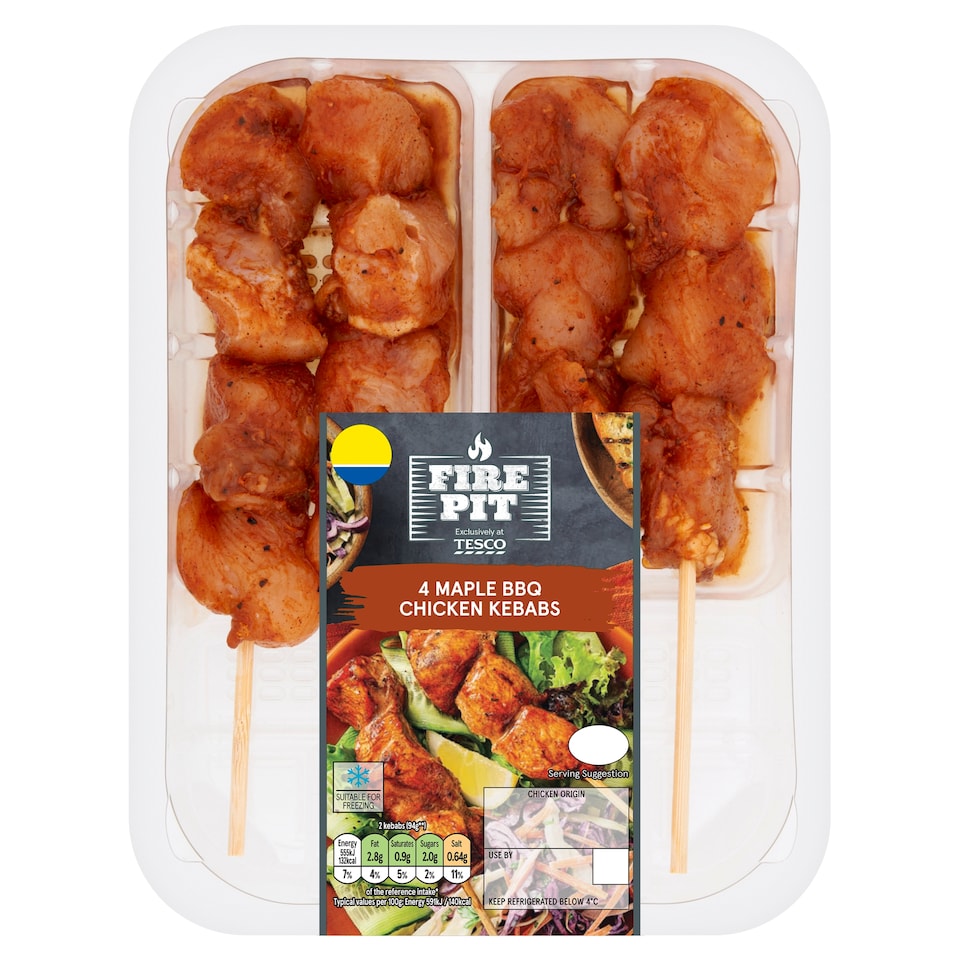 Tesco Fire Pit 4 Maple Bbq Chicken Kebabs 260G