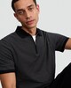 image 1 of F&F Cotton Rich Stripe Print Zip Neck Short Sleeved Polo Shirt in Black