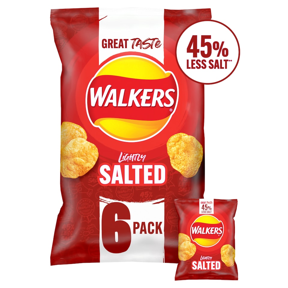 image 1 of Walkers Lightly Salted Less Salt Multipack Crisps 6x25g